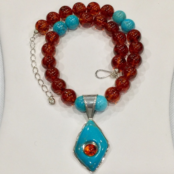 DtR Jay King Sterling Amber & Turquoise Necklace